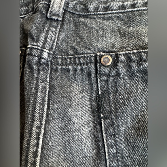 YSL Distressed Denim Faded Style Black Mid Rise Bootcut Jeans Edgy Cool Medium - Picture 7 of 11